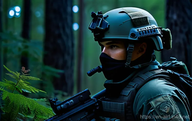 공군의 공군 특수부대 야간 작전 - **Elite Air Force Special Operator utilizing advanced fused NVGs during a nighttime stealth insertio...
