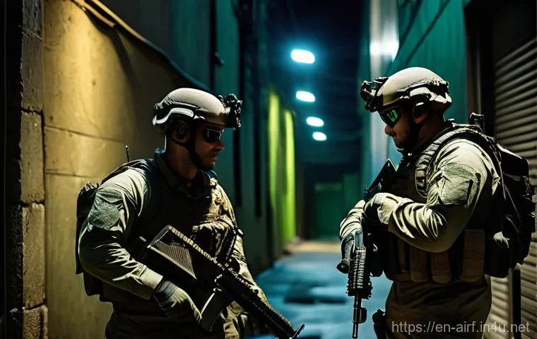 공군의 공군 특수부대 야간 작전 - **Elite Air Force Special Operator utilizing advanced fused NVGs during a nighttime stealth insertio...