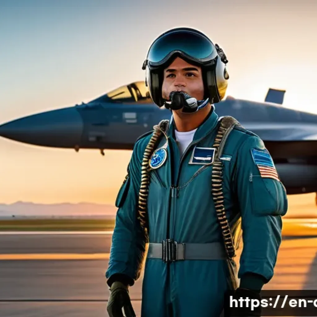 공군 조종사 연봉 및 복지 - A confident Air Force pilot in full flight suit and helmet, standing beside a sleek fighter jet on a...