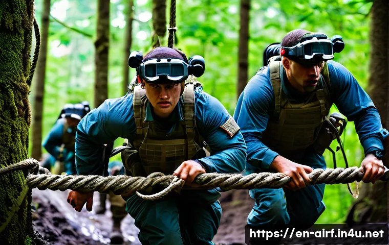 공군의 공군 특수부대 대원 인터뷰 - A group of special operations airmen in full tactical gear, including night vision goggles and advan...