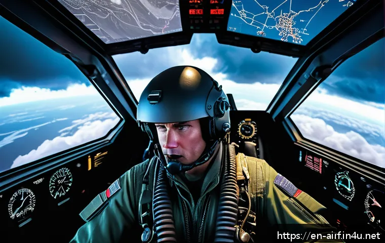공군의 파일럿 정신력 훈련 - A highly detailed scene inside a modern fighter jet cockpit during a simulated high-stress combat sc...