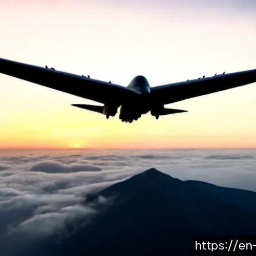 공군 폭격기 종류 - Photorealistic dawn scene of a sleek flying-wing stealth bomber cruising above a vast layer of glowi...