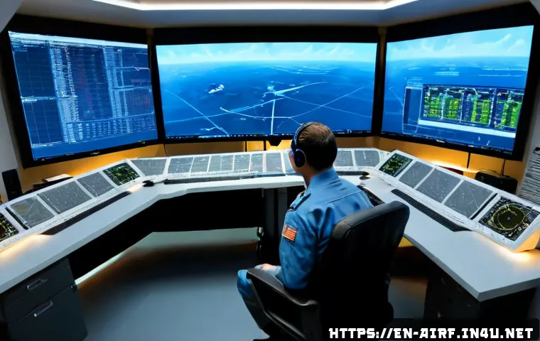 공군의 비행 기록 분석 - Photorealistic military aviation analyst in a modern air force operations room, seated at a clean de...